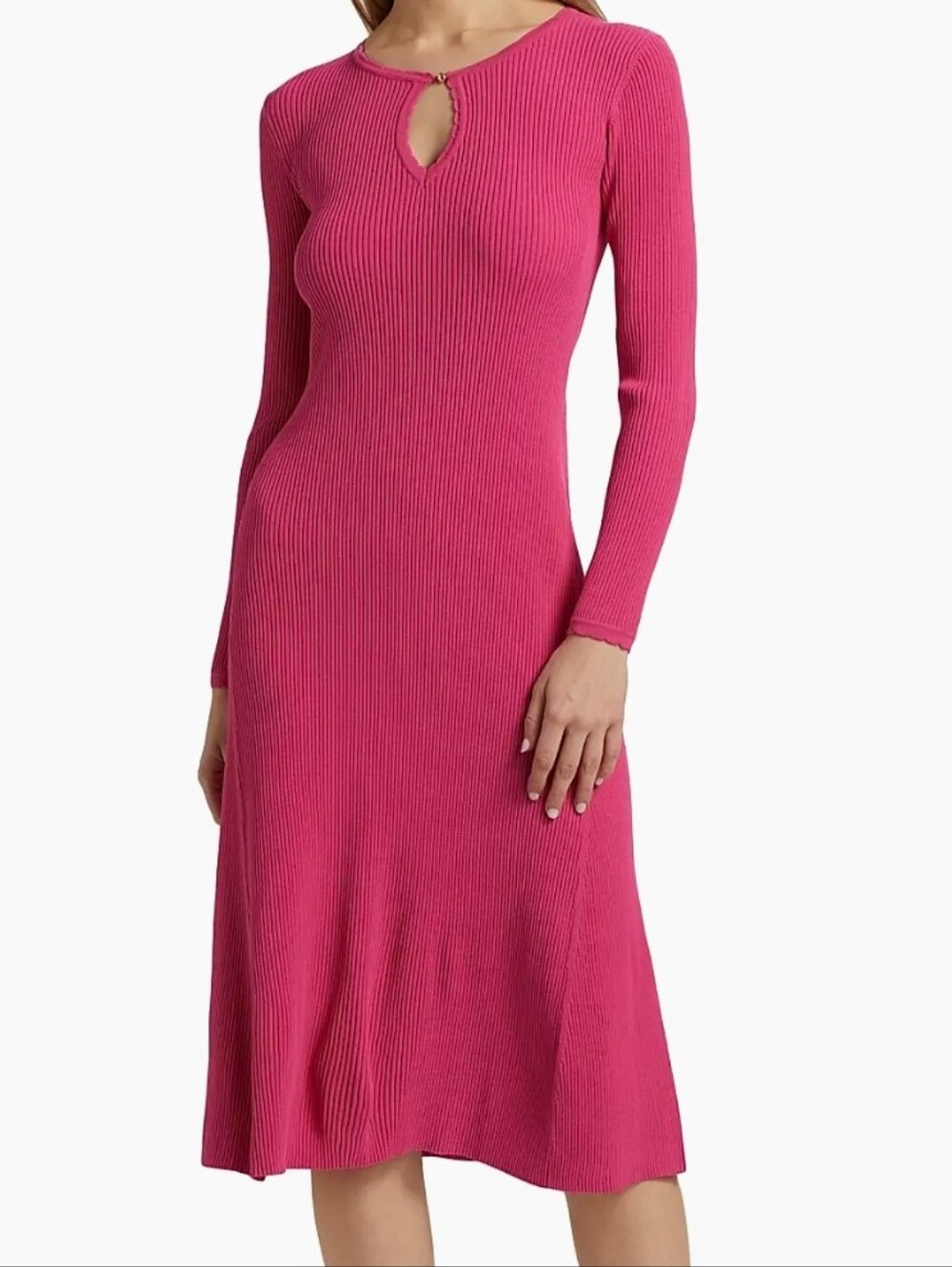 Elie Tahari NWOT Keyhole Neckline Long Sleeve Midi Sweater Dress - Pink! Sz XL